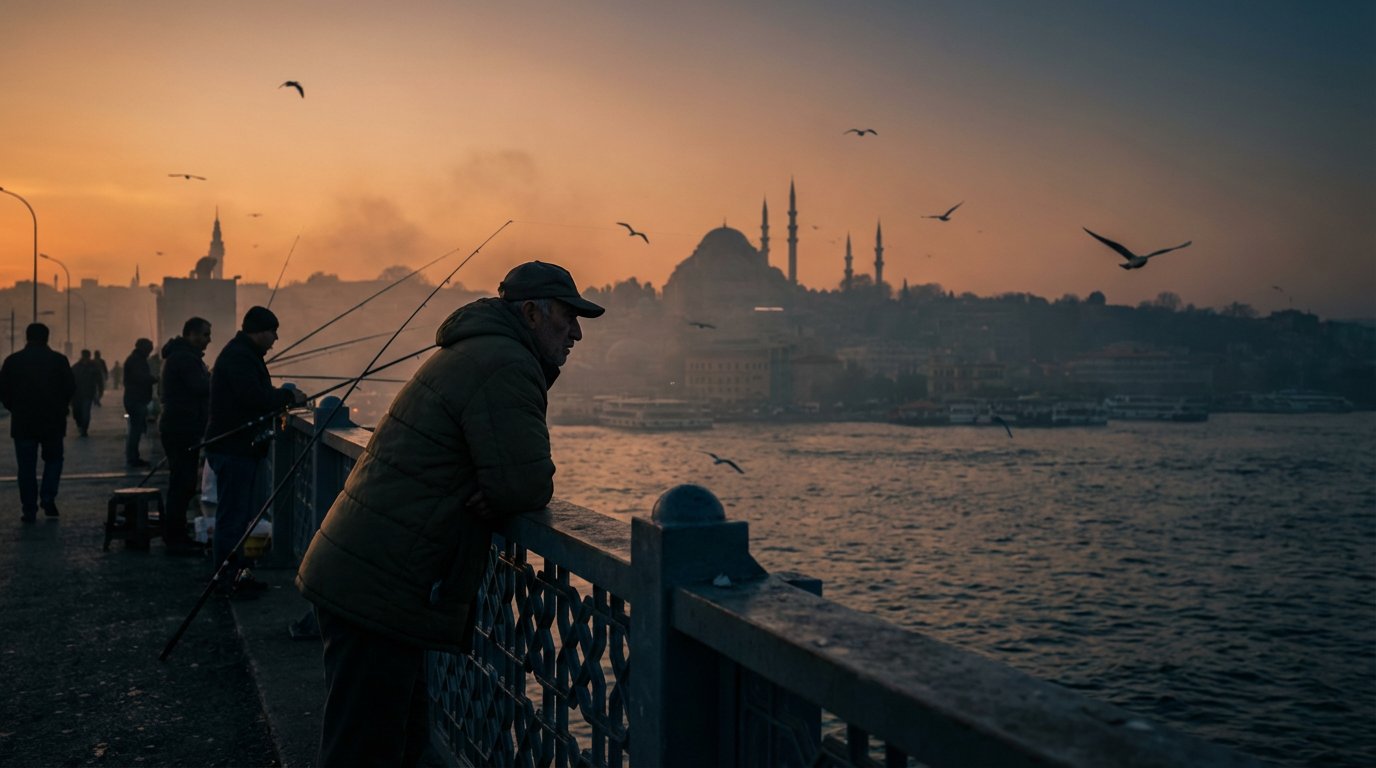 Cinematic Silhouette of Istanbul Fishermen at Sunset thumbnail 2