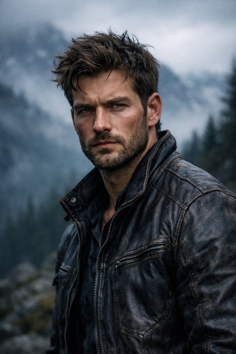 Cinematic Portrait of Man in Misty Mountain Landscape - view 1