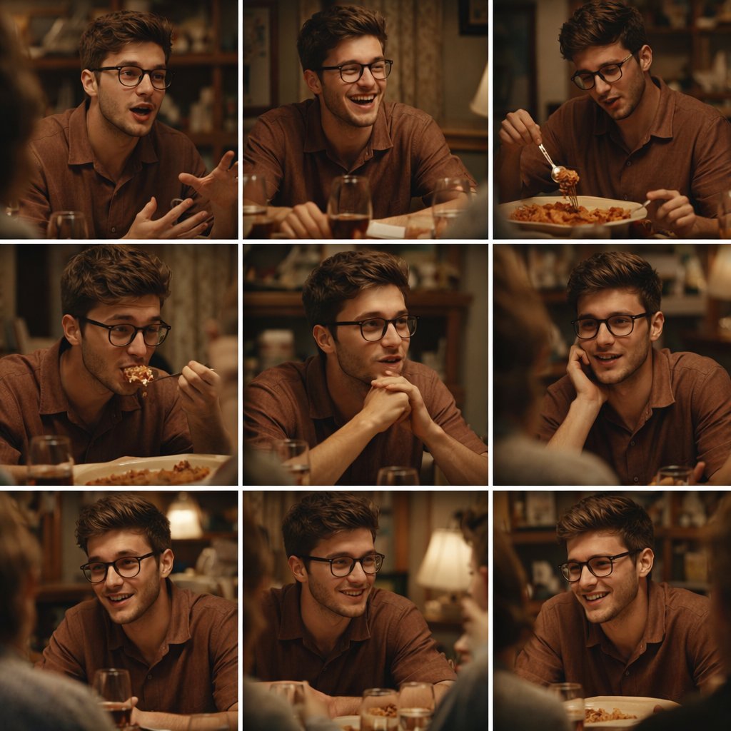 Cinematic Storyboard of Young Man at Family Dinner - view 1