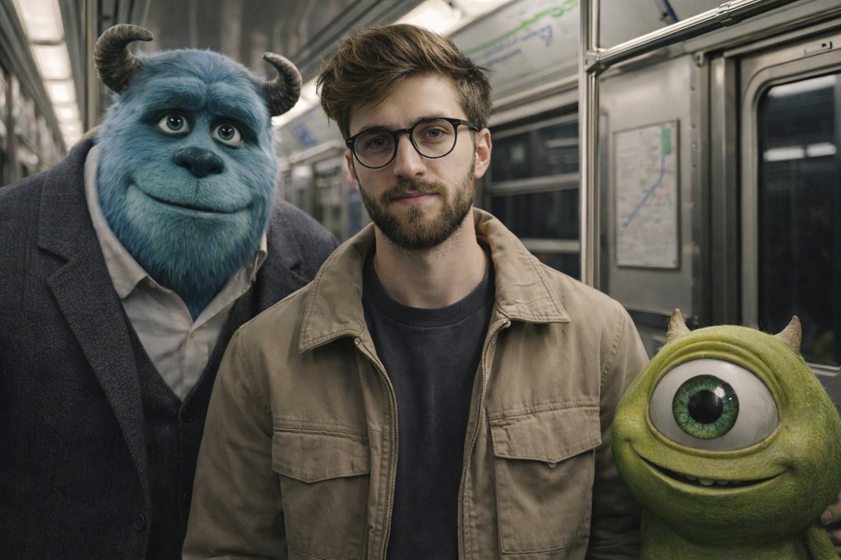 Ultra-realistic iPhone Photo: Human and Monsters Inc. in Subway - view 1