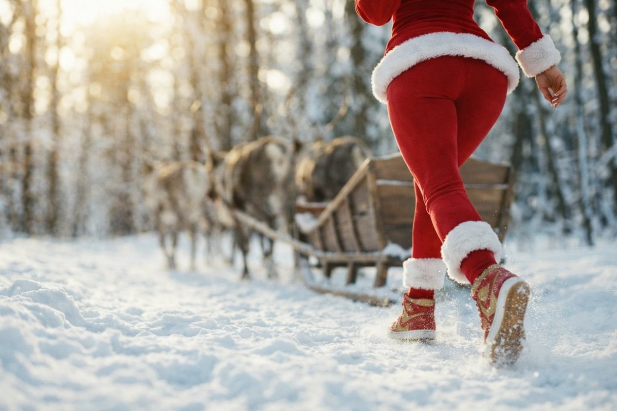 Woman Chasing Reindeer - view 1