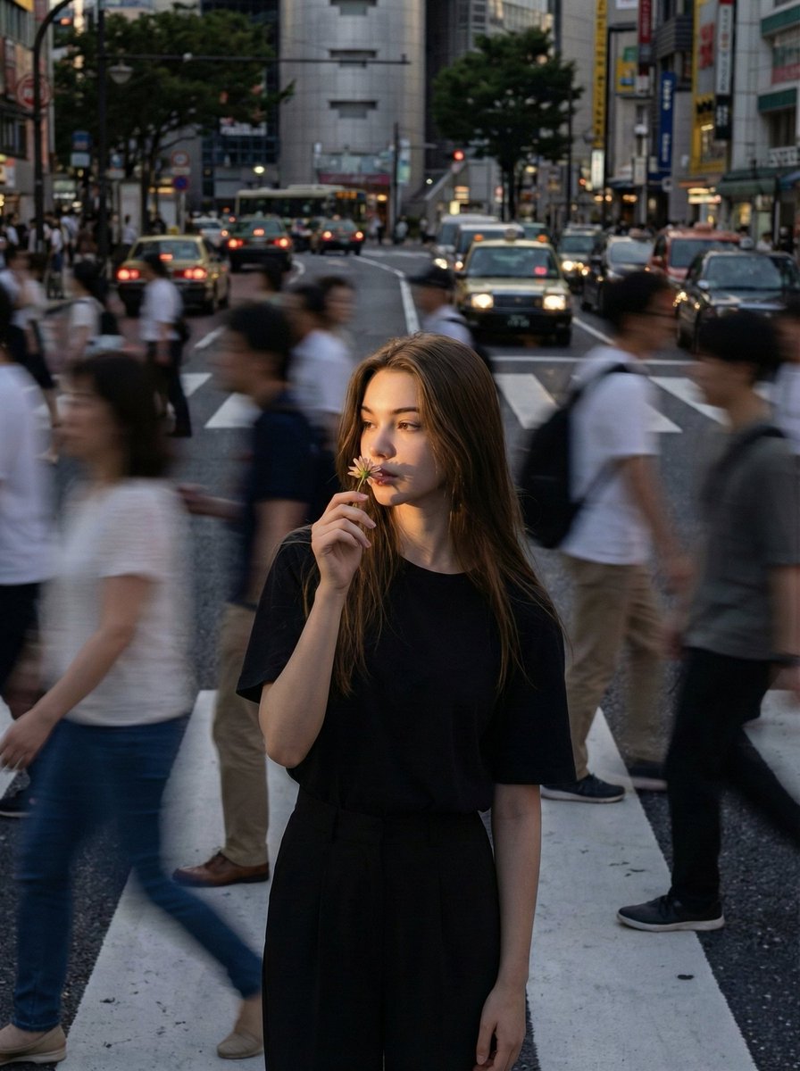 Cinematic Street Photography: Urban Isolation with a Flower - view 1