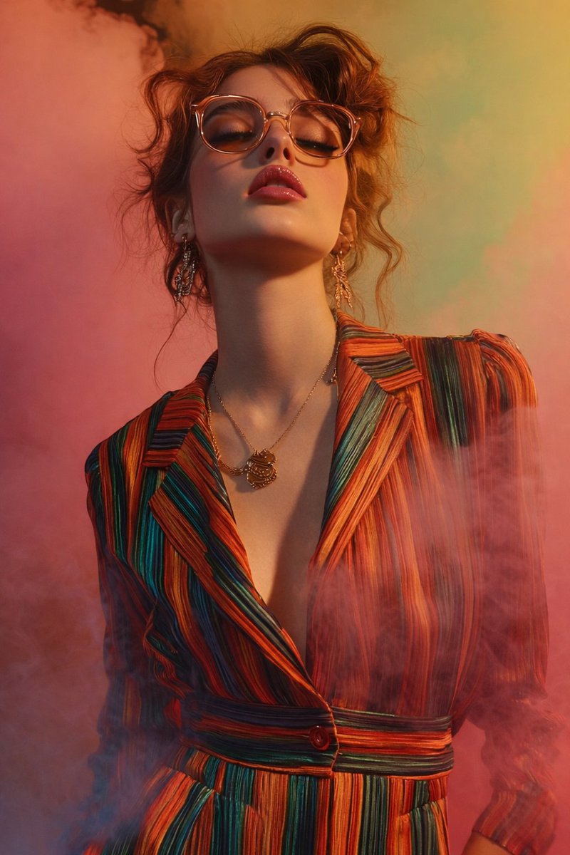 Cinematic Fashion Portrait with Eyeglasses and Smoke - view 1
