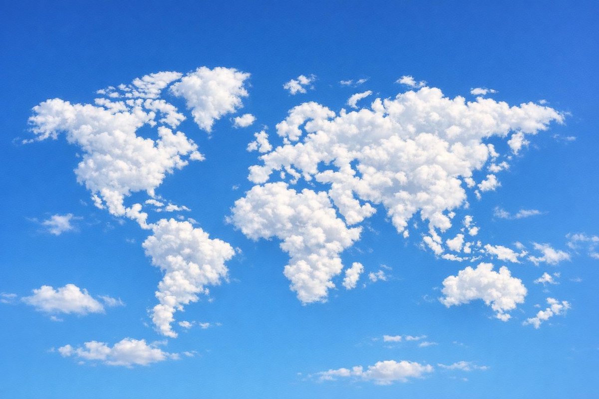 Photorealistic Cloud Shaped Like Continents in Blue Sky thumbnail 2