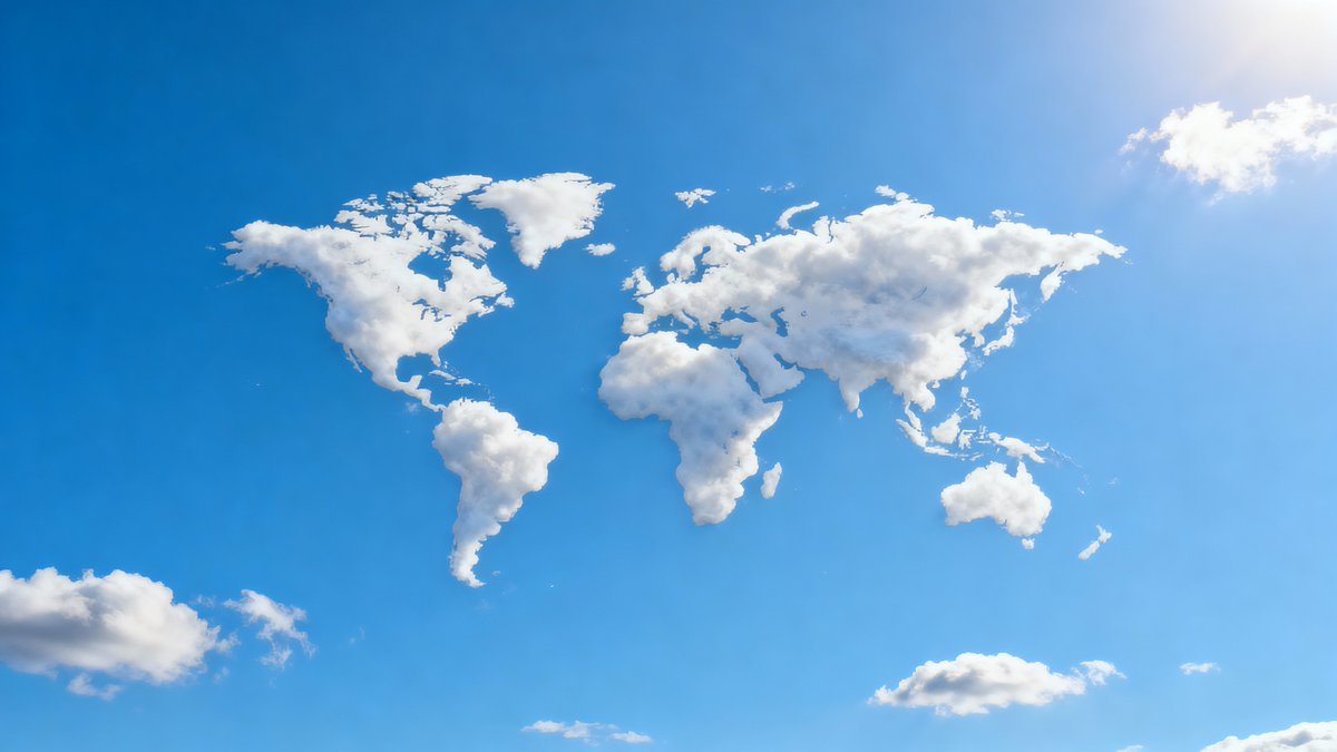 Photorealistic Cloud Shaped Like Continents in Blue Sky thumbnail 3