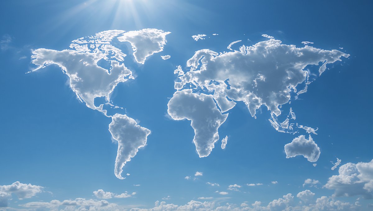 Photorealistic Cloud Shaped Like Continents in Blue Sky thumbnail 4