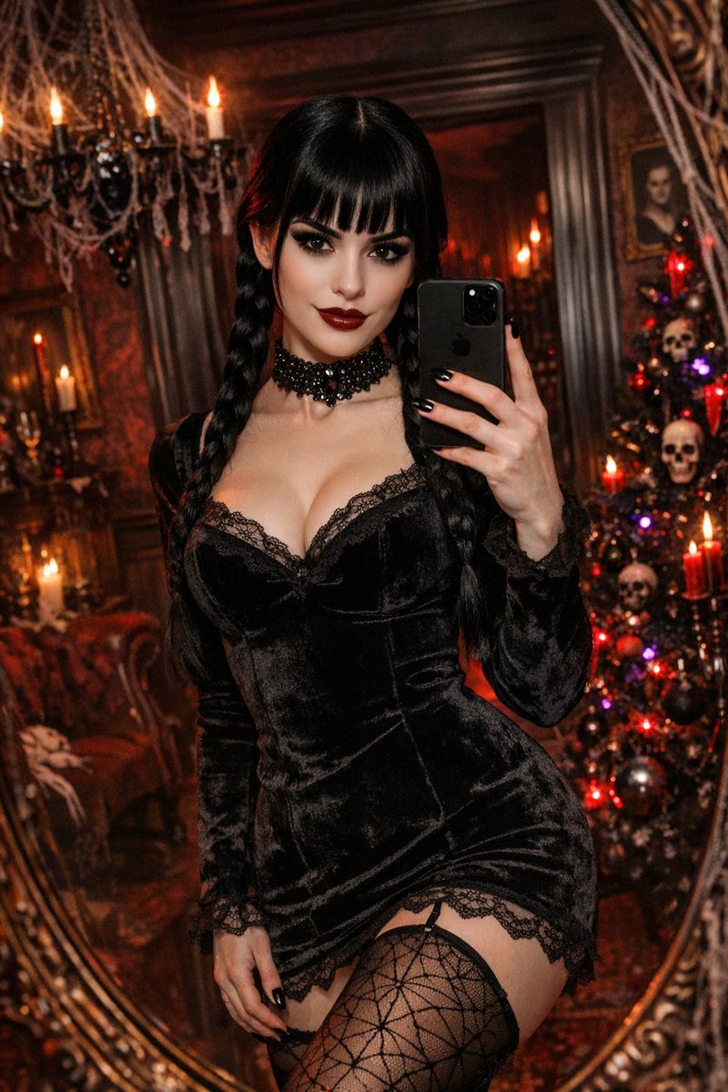 Adult Wednesday Addams Gothic Christmas Mirror Selfie - view 1