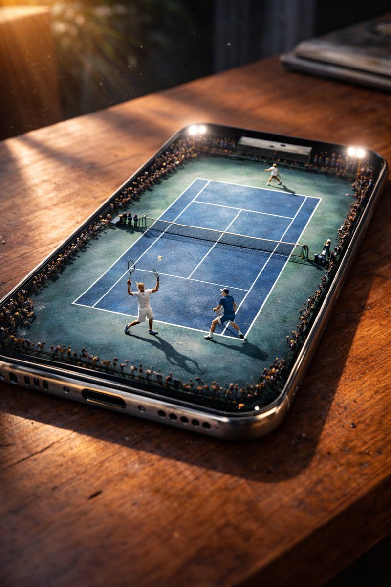 Miniature Tennis Court on Smartphone Screen - view 1