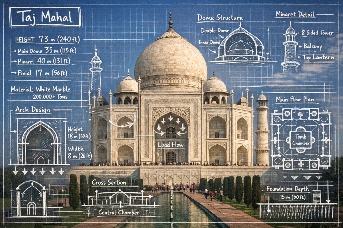 Landmark Infographic with Blueprint Annotations thumbnail 3