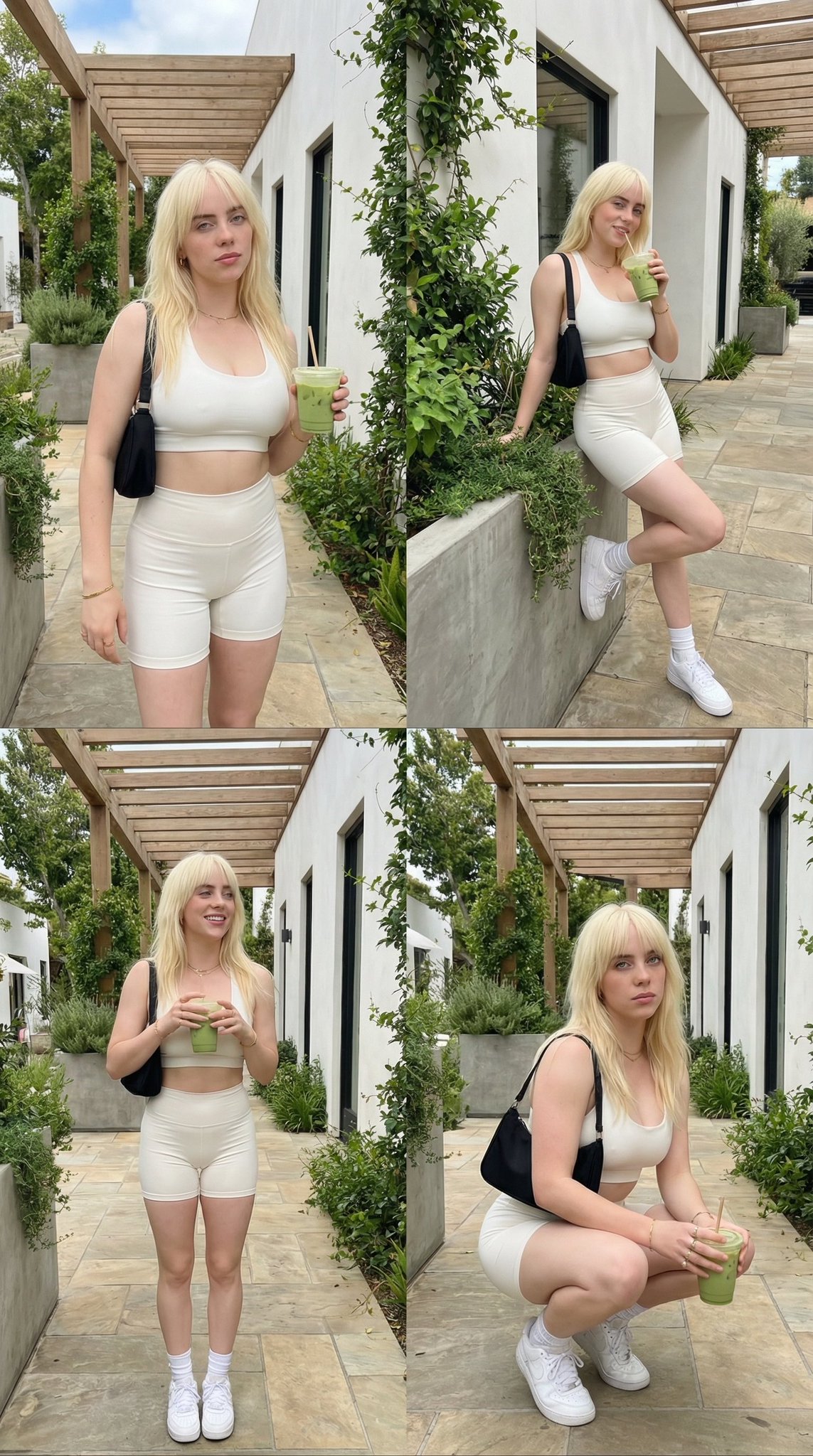 Summer Lifestyle Fashion: Blonde in White Athletic Set at Cafe - view 1