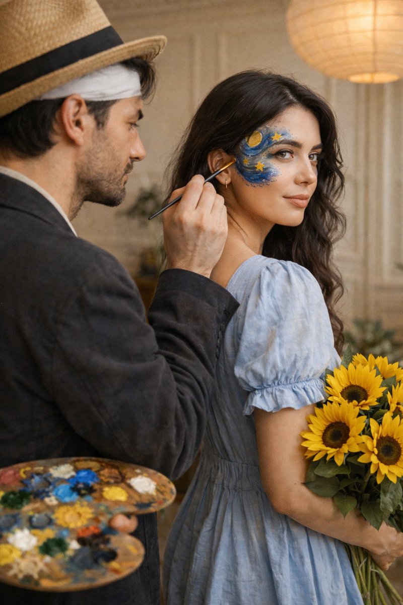Cinematic Couple Portrait with Starry Night Face Paint - view 1