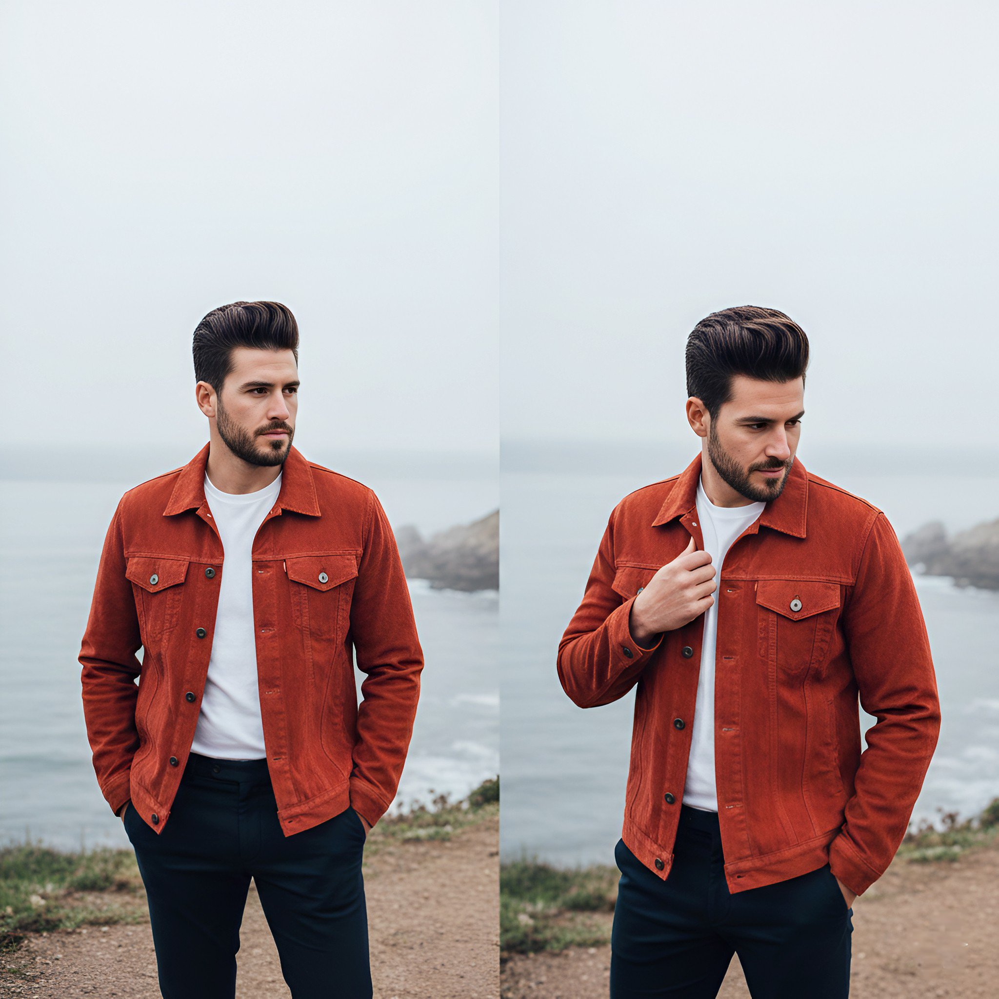Coastal Cliff Lifestyle Diptych of Handsome Man - view 1