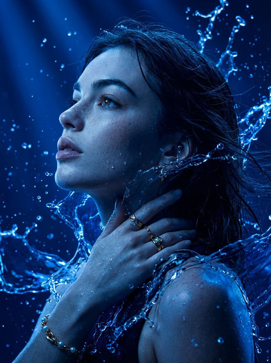 Cinematic Portrait in Electric Blue with Liquid Energy - view 1