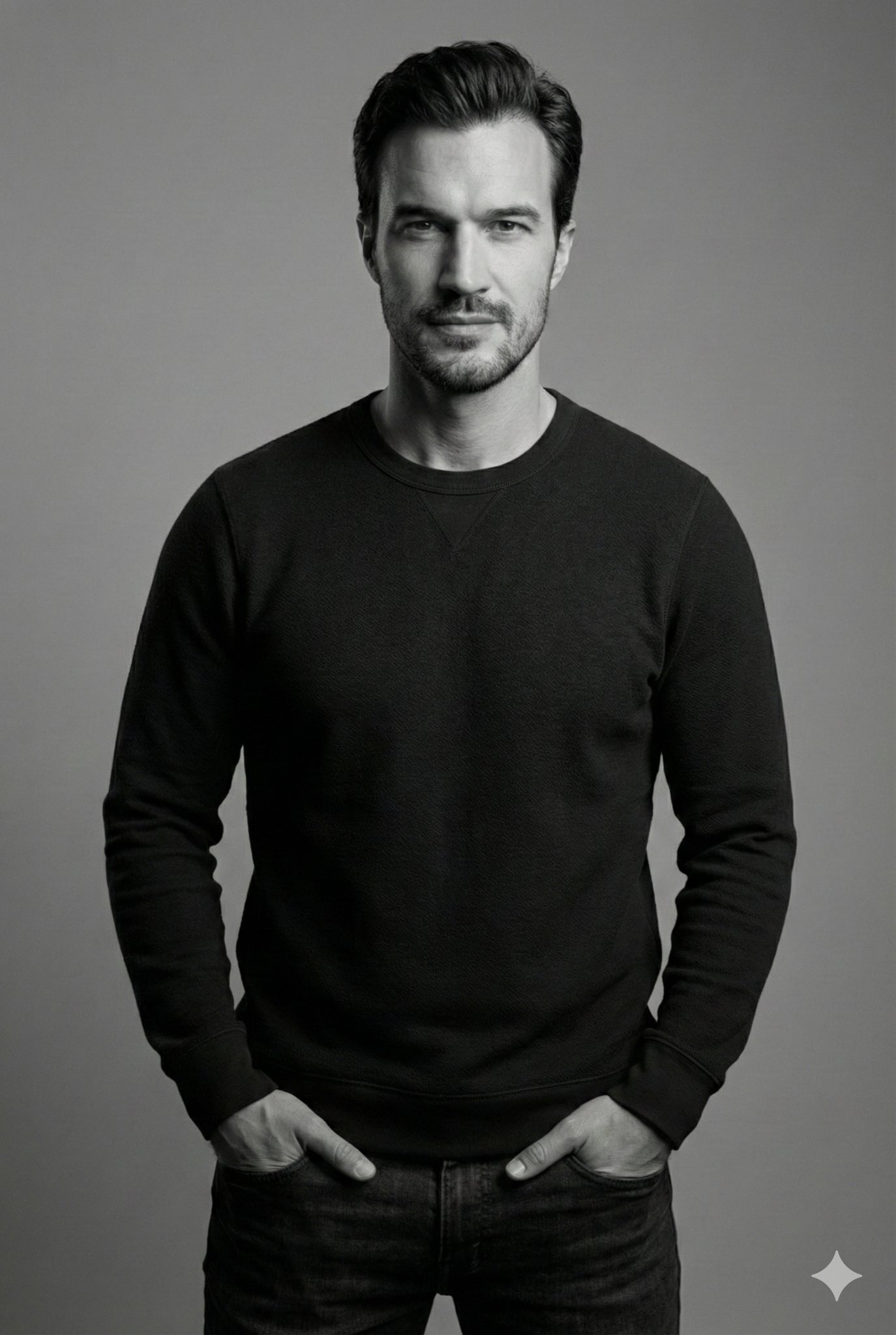 High-Contrast Monochrome Studio Portrait of a Confident Man thumbnail 2