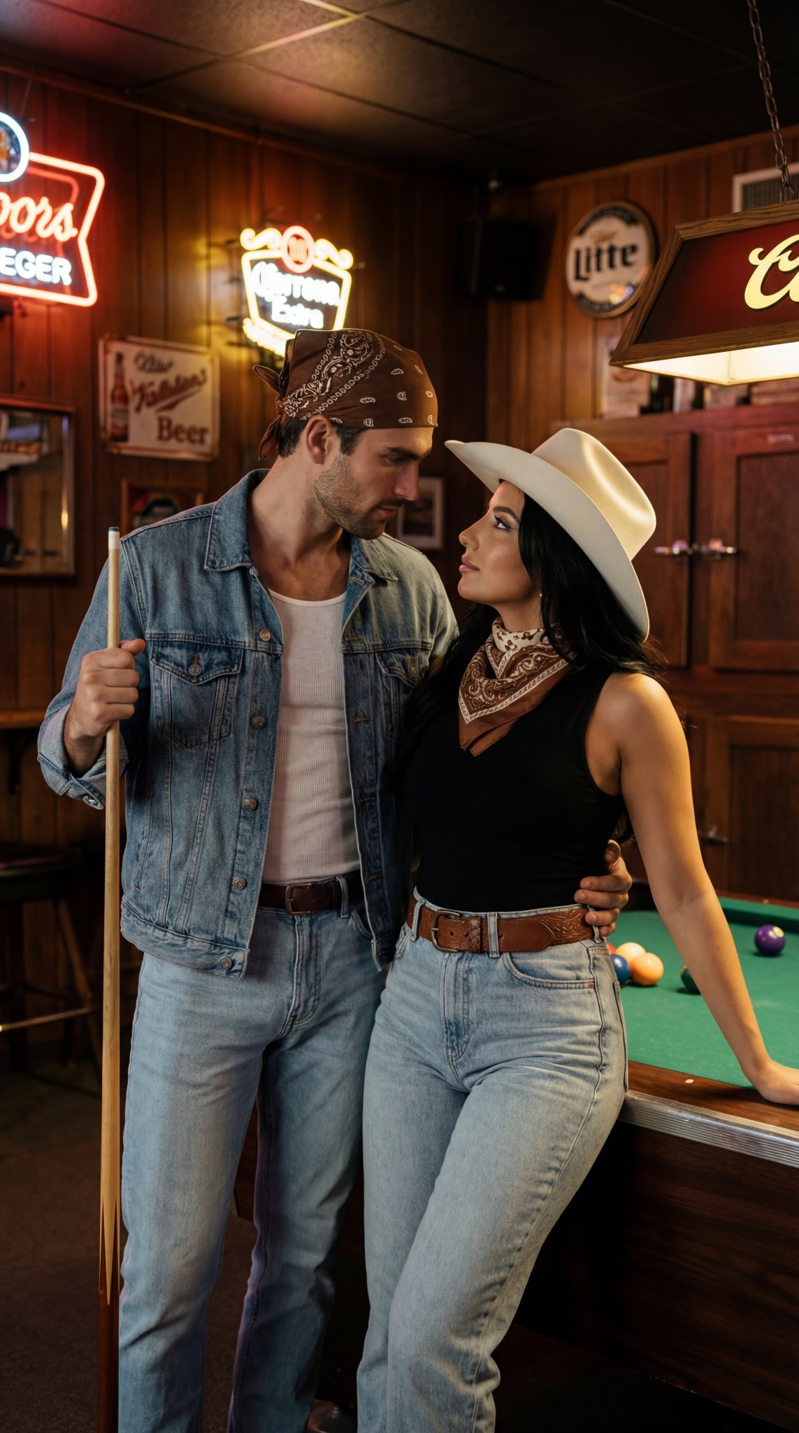 Cinematic Americana Dive Bar Couple by Pool Table - view 1