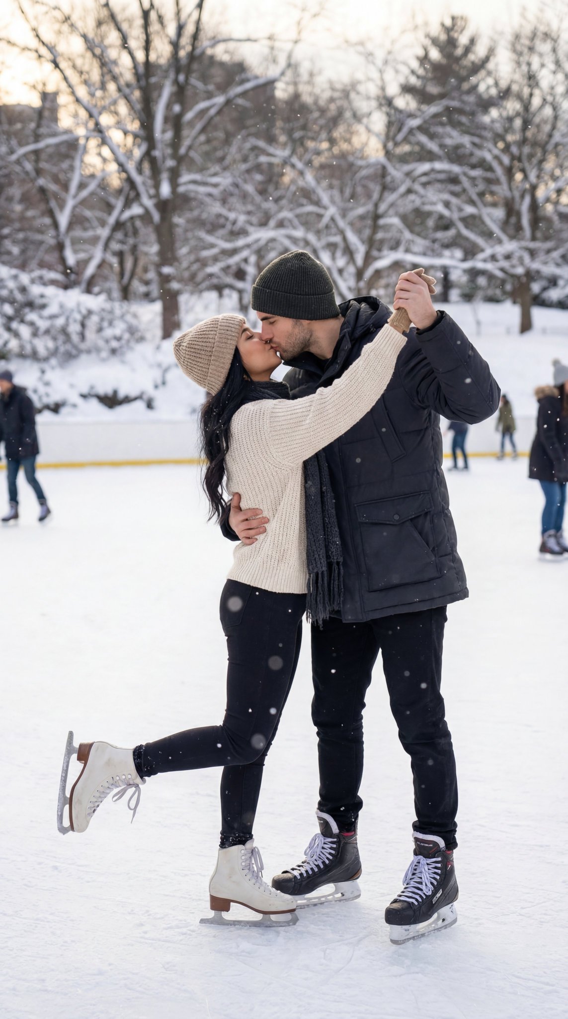 Cinematic Winter Ice Skating Couple Portrait - view 1