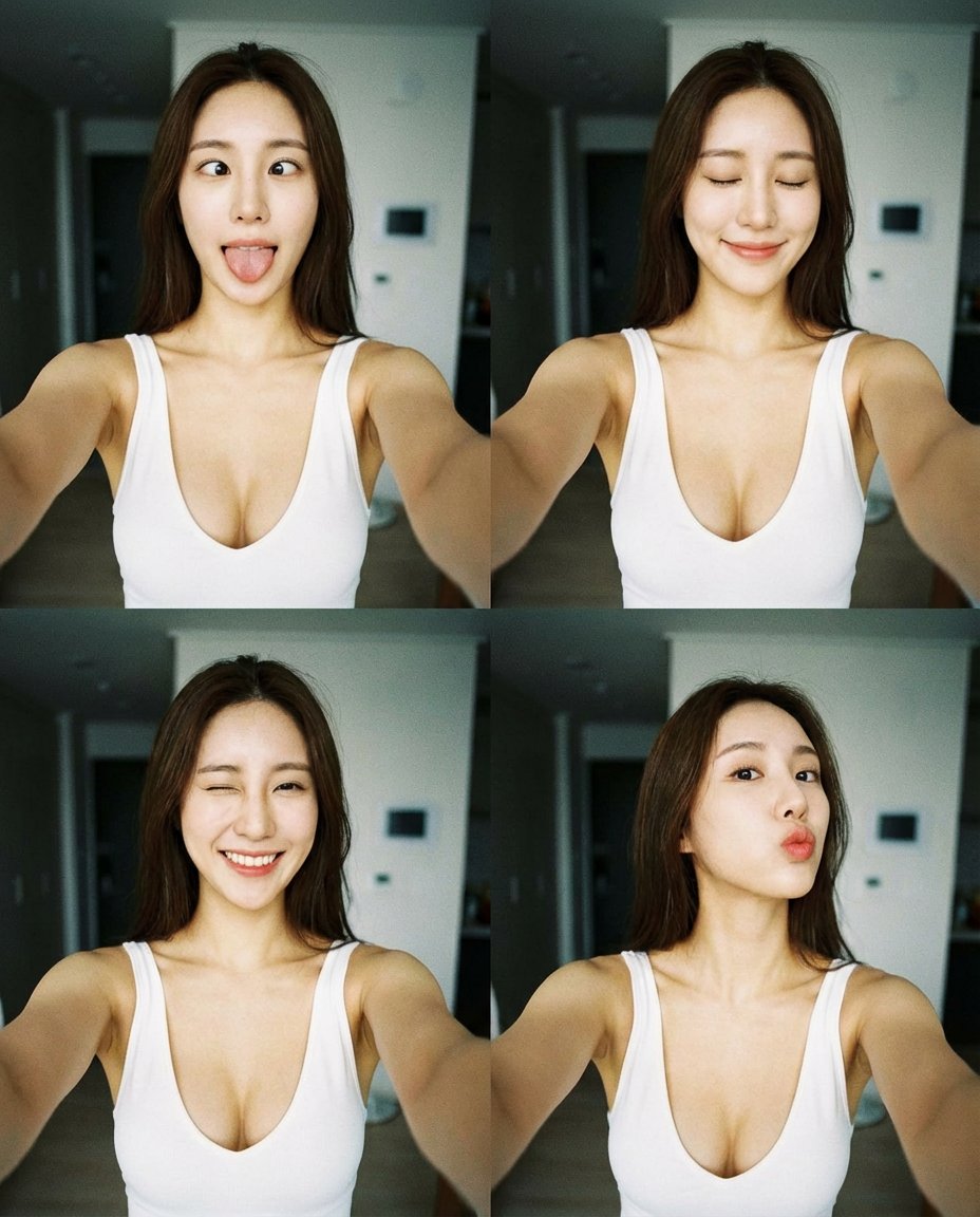 Playful Japanese Woman Selfie Collage - view 1