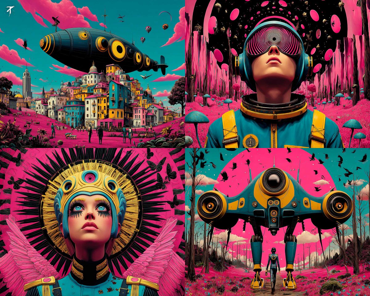 Bold Sci-Fi Surrealism with Neon Pink Skies - view 1