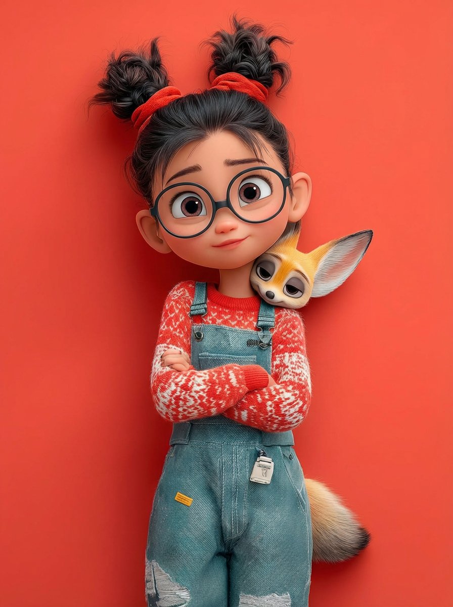 Pixar Girl Character with Fennec Fox Portrait - view 1