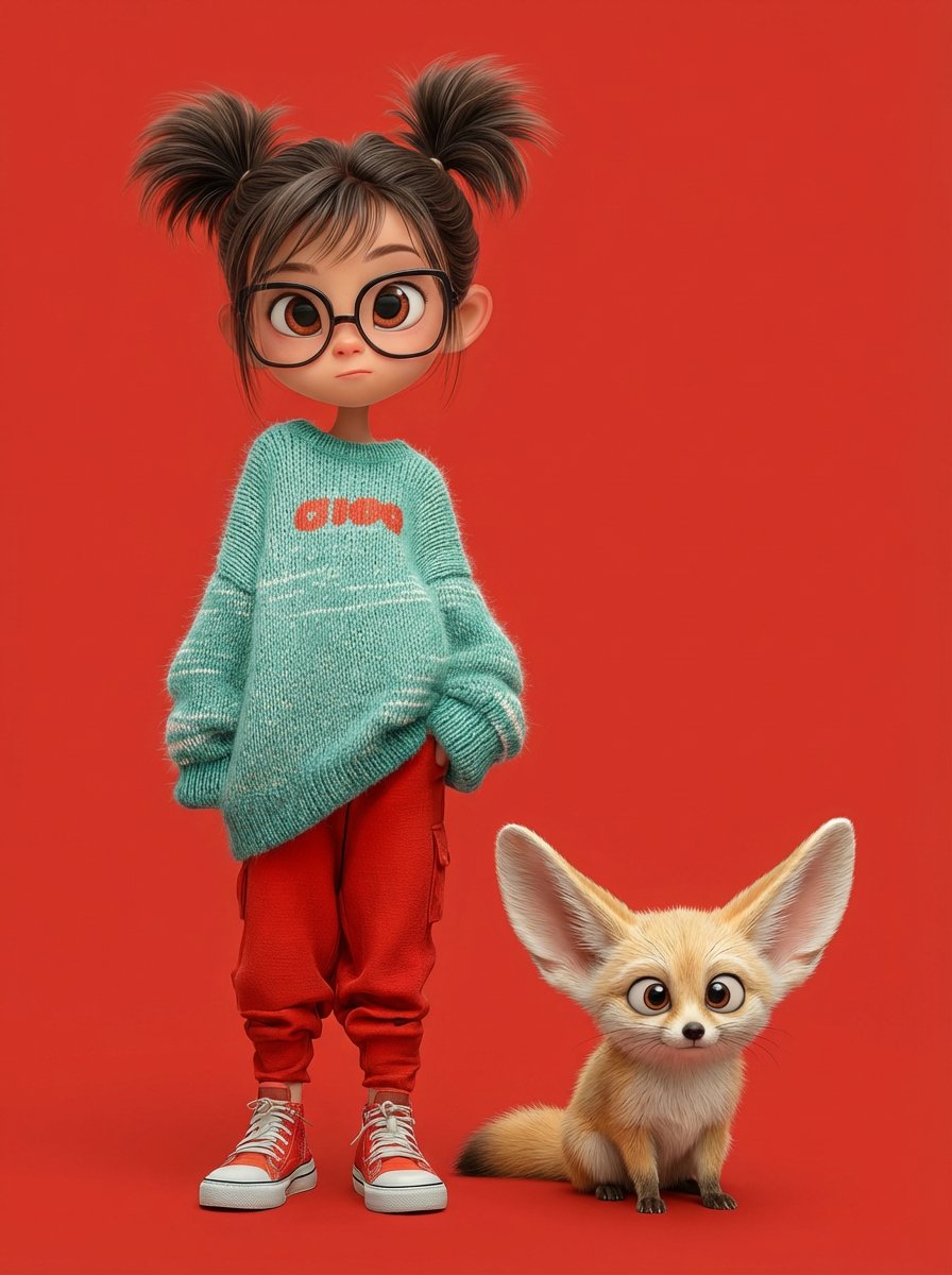 Pixar Girl Character with Fennec Fox Portrait thumbnail 2