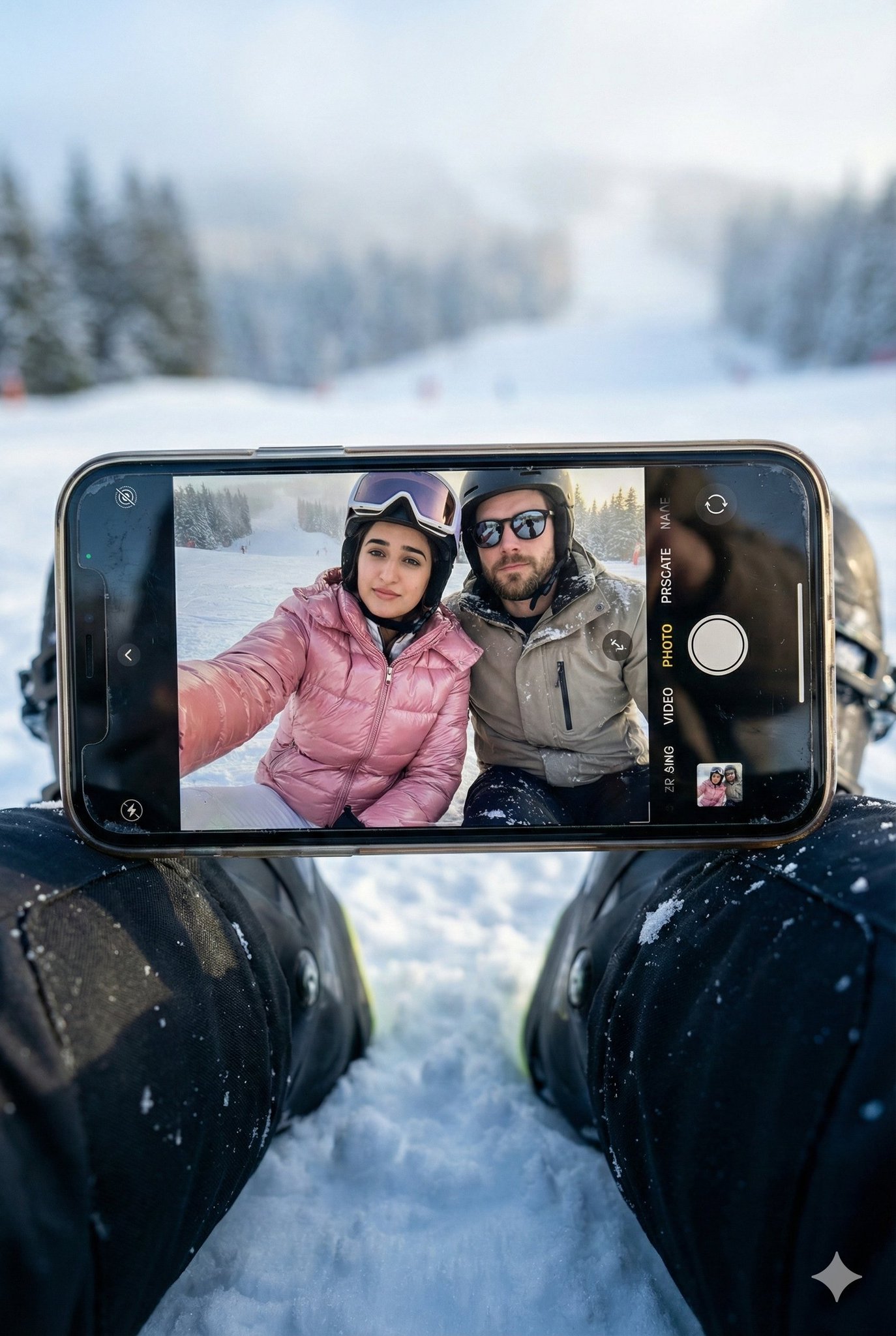 Hyper-realistic Winter Selfie with Smartphone UI - view 1