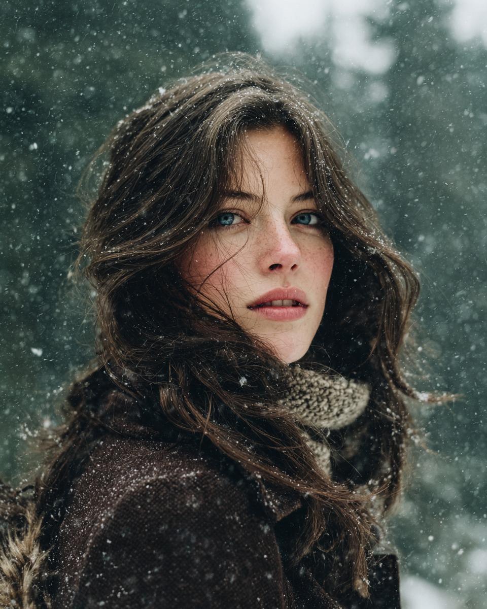 Cinematic Winter Forest Portrait of a Young Woman - view 1