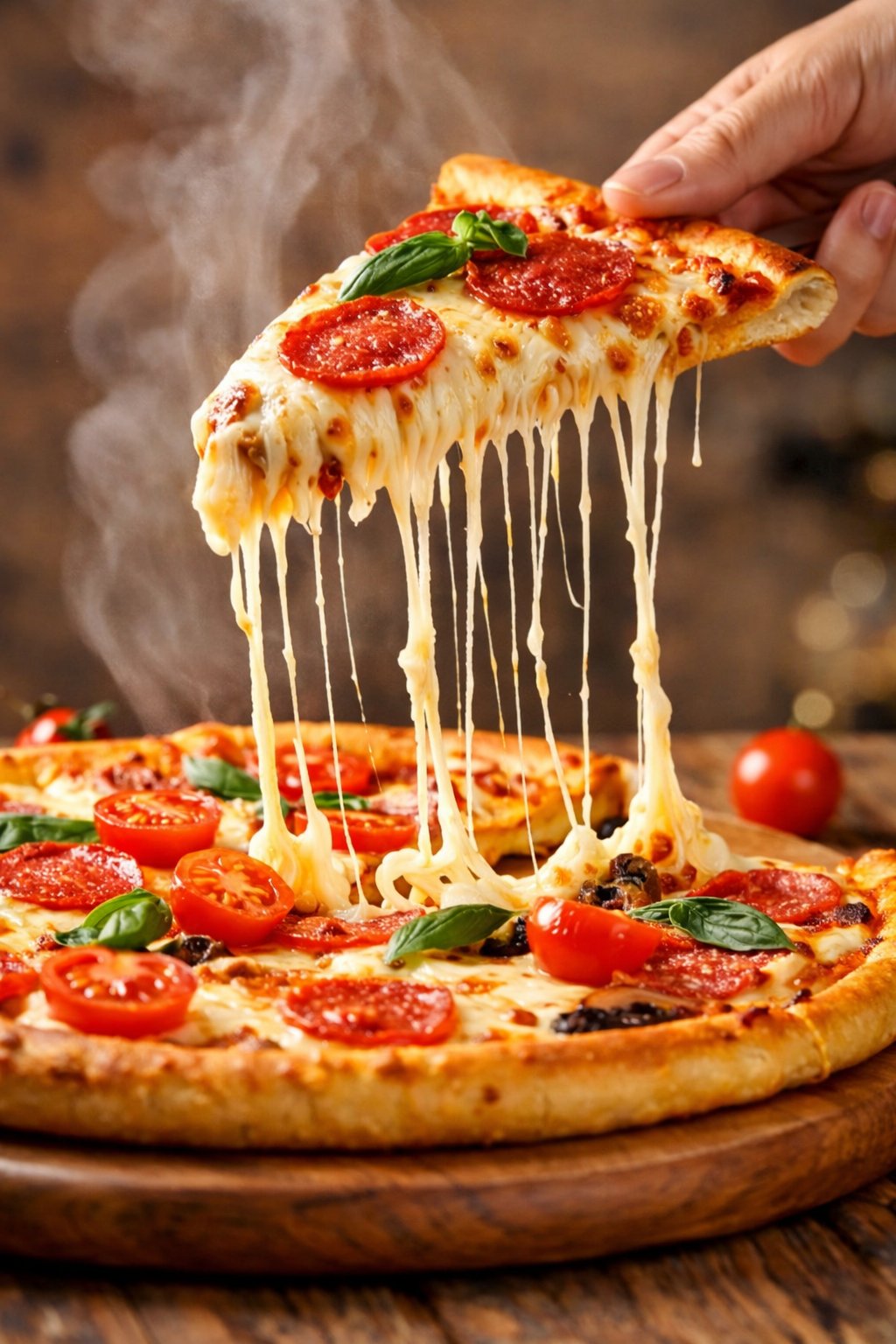 Cinematic Close-up of Pepperoni Pizza with Cheese Pull - view 1