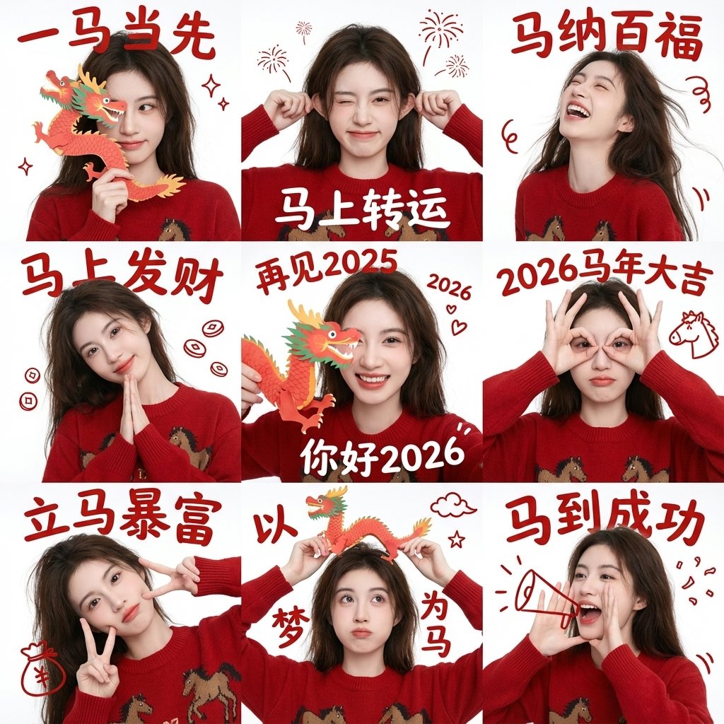 Nine-Grid New Year Blessing Portrait of an Asian Man - view 1