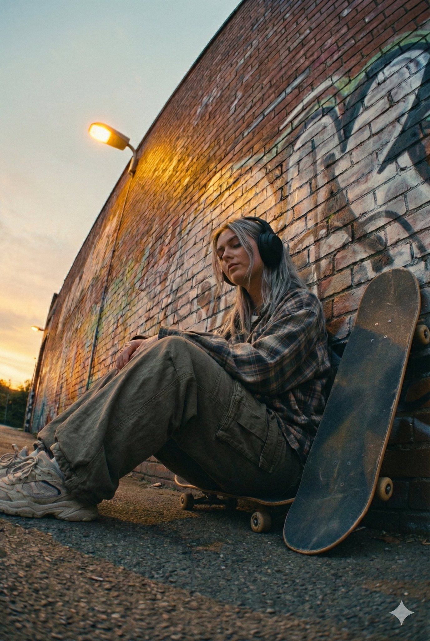 Cinematic Street Portrait of Young Woman at Dusk - view 1