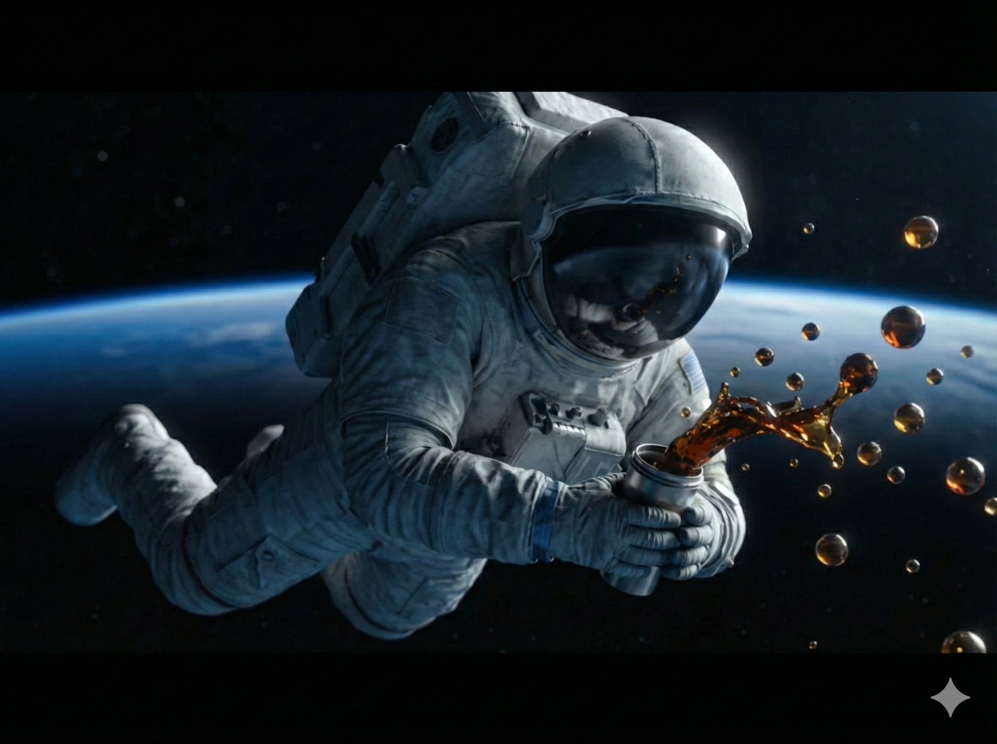 Cinematic Astronaut Drinking Coffee in Space - view 1