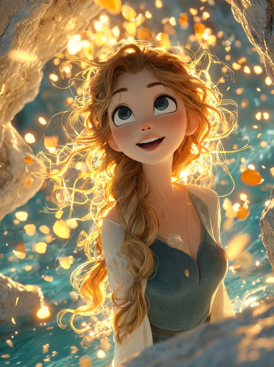 Dreamy 3D Animated Girl in Magical Cave - view 1