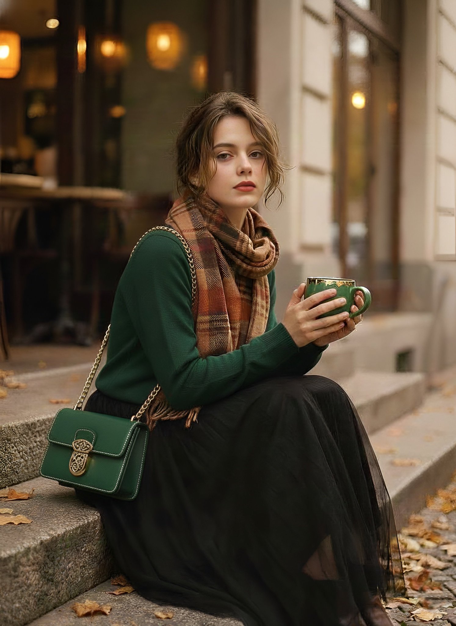 1970s Fashion Portrait, Outdoor Cafe, Vintage Aesthetic thumbnail 2