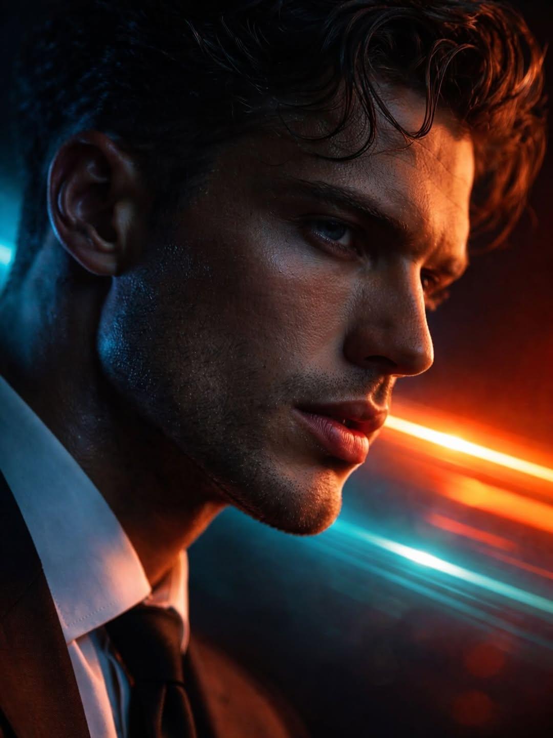 Futuristic Noir Cinematic Portrait of a Young Man - view 1
