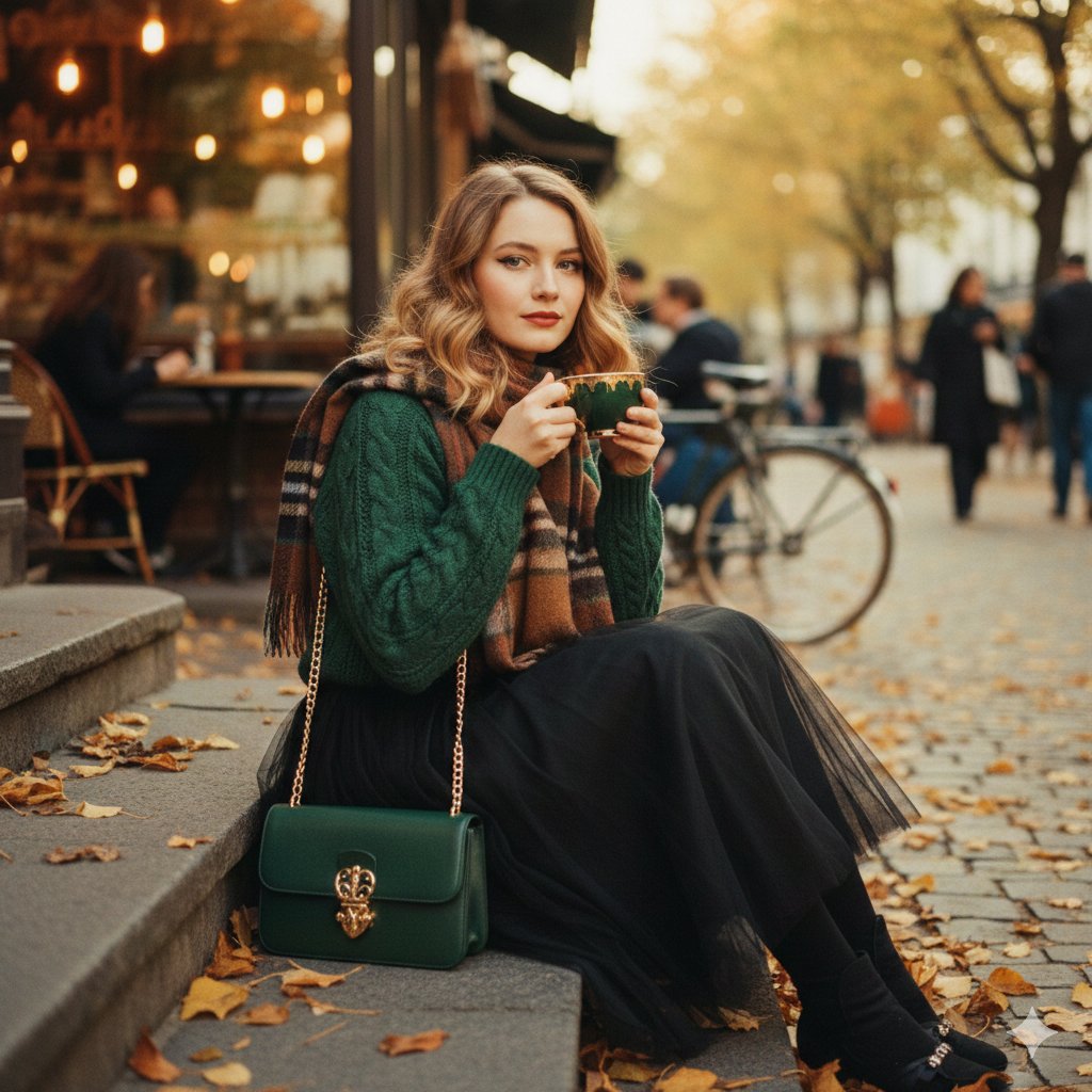 1970s Cinematic Fashion Portrait on Café Street thumbnail 2
