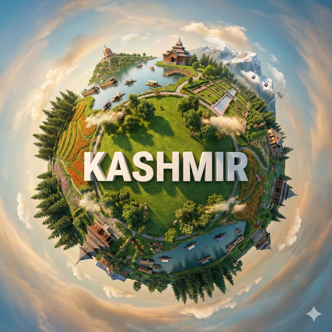 Hyper-realistic Miniature Planet with Kashmir Landmarks - view 1