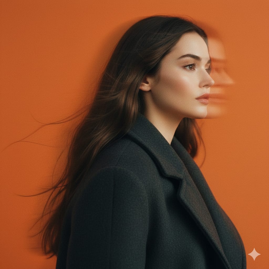 Cinematic Panning Studio Portrait, Orange Background - view 1