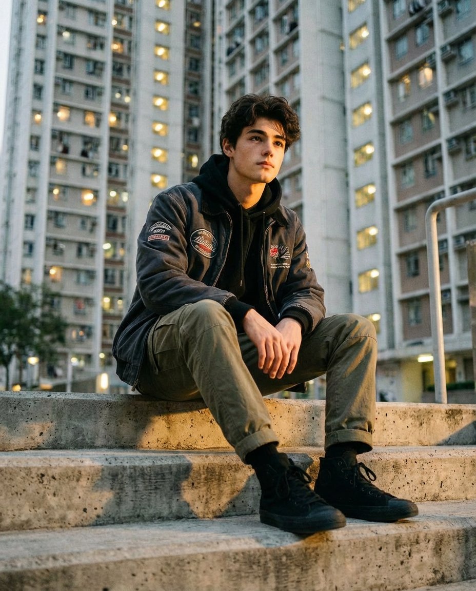 Stylish Man in Urban Streetwear at Golden Hour - view 1