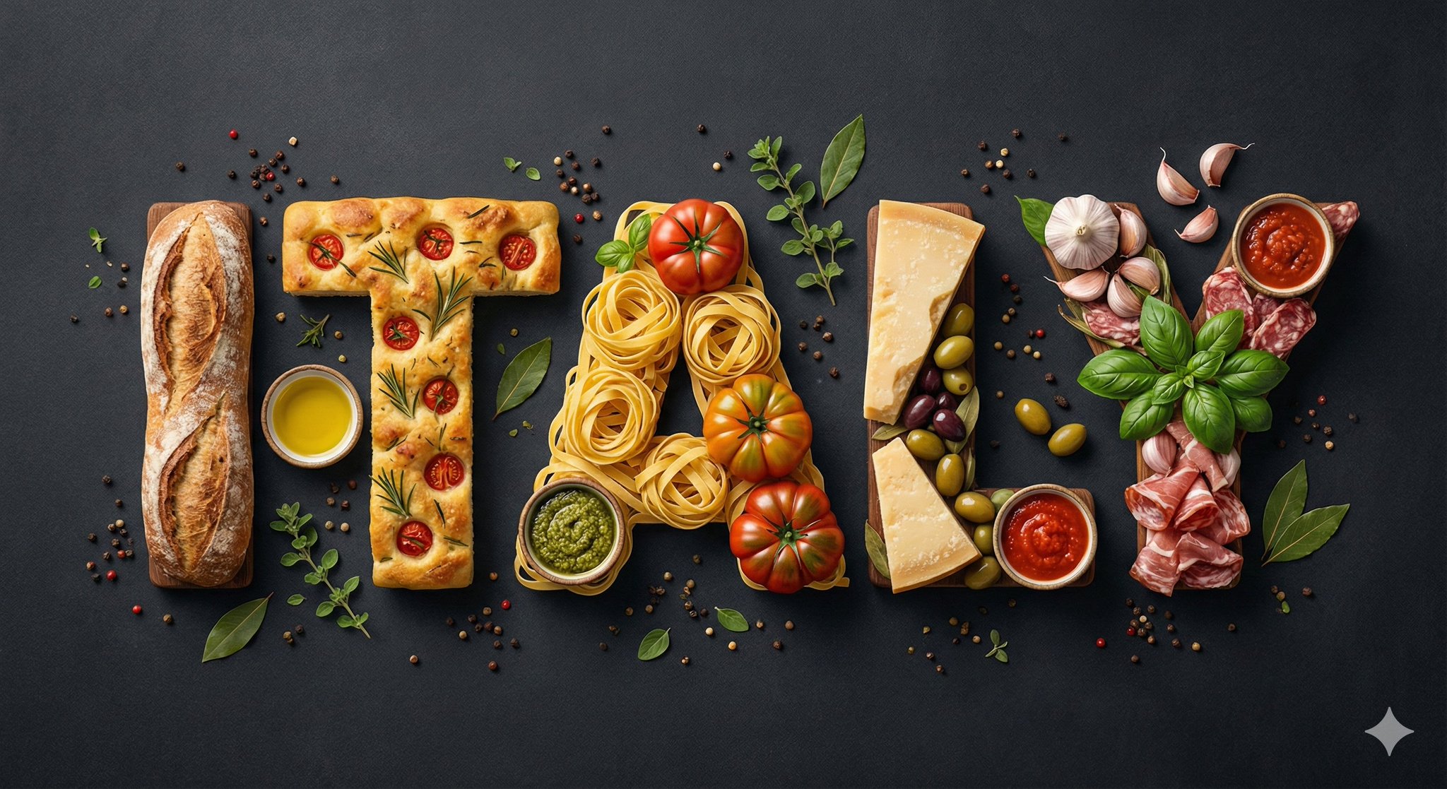 Food-filled Typographic Country Name Illustration - view 1