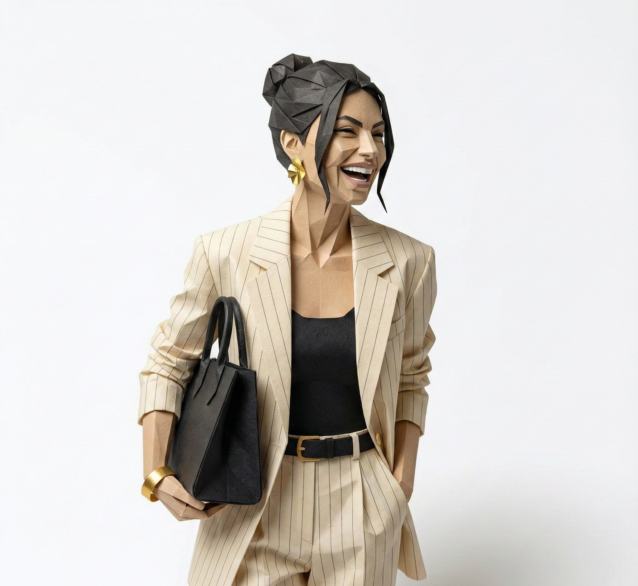 Hyper-Detailed Origami Sculpture of a Person - view 1
