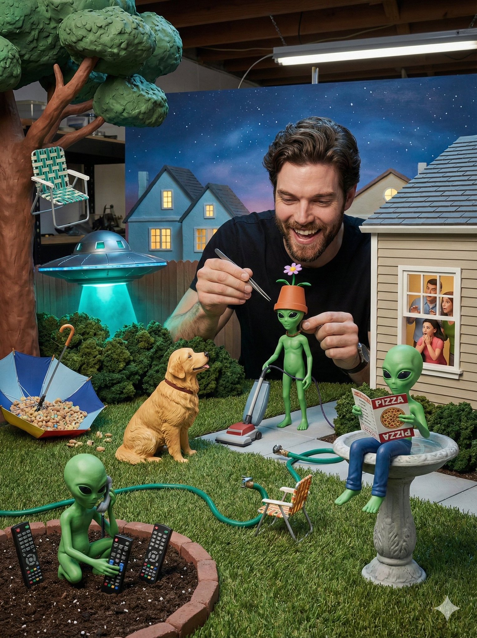 Suburban Diorama with Confused Alien Interactions - view 1