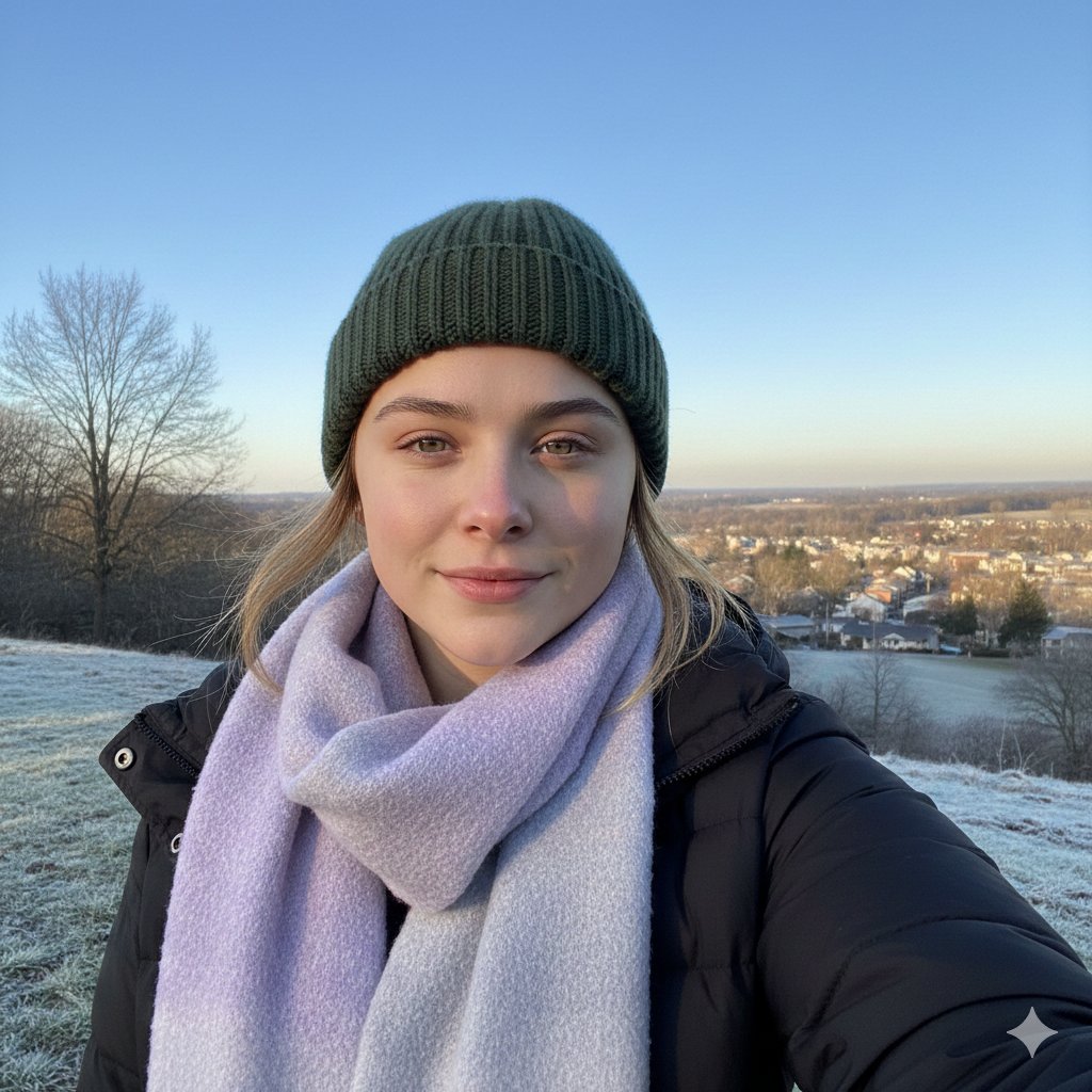 Winter Selfie Portrait on a Frosty Hill - view 1