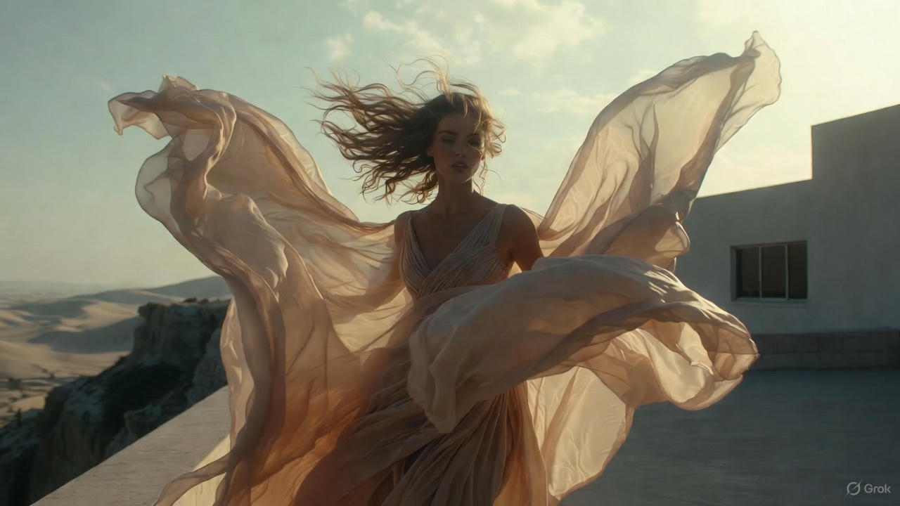 High-Fashion Cinematic Motion Shot with Dynamic Fabric - view 1