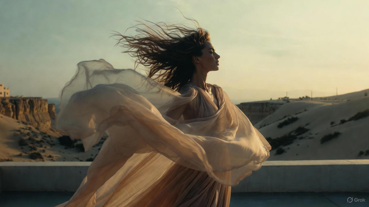 High-Fashion Cinematic Motion Shot with Dynamic Fabric thumbnail 2