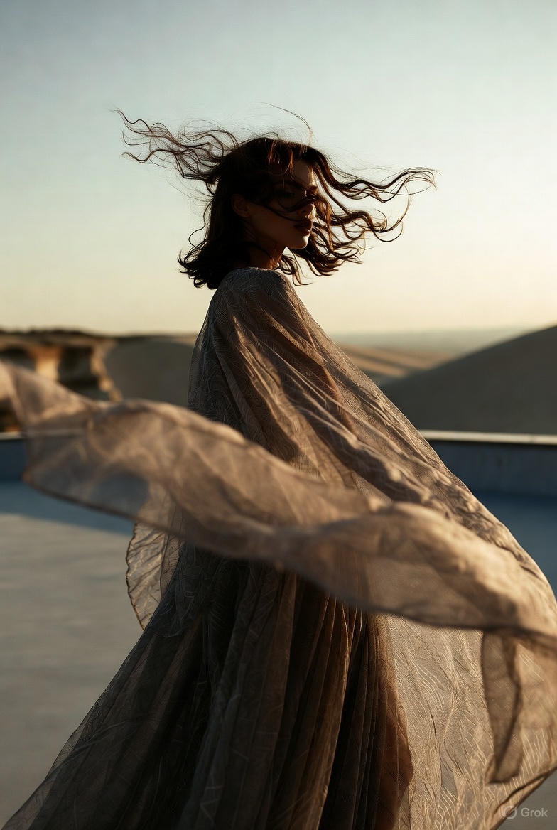 High-Fashion Cinematic Motion Shot with Dynamic Fabric thumbnail 3
