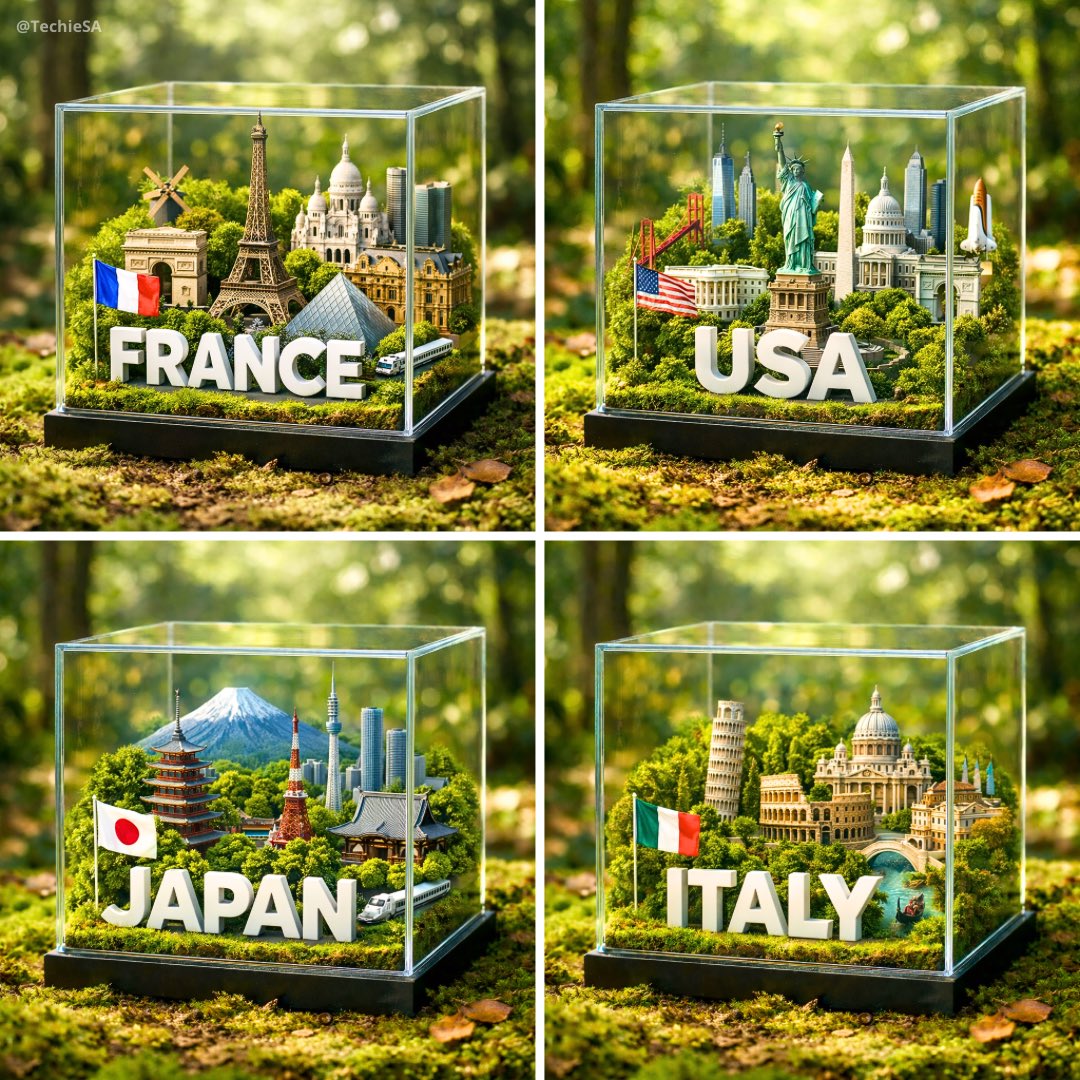 Hyper-realistic Glass Cube Diorama of Country Landmarks - view 1