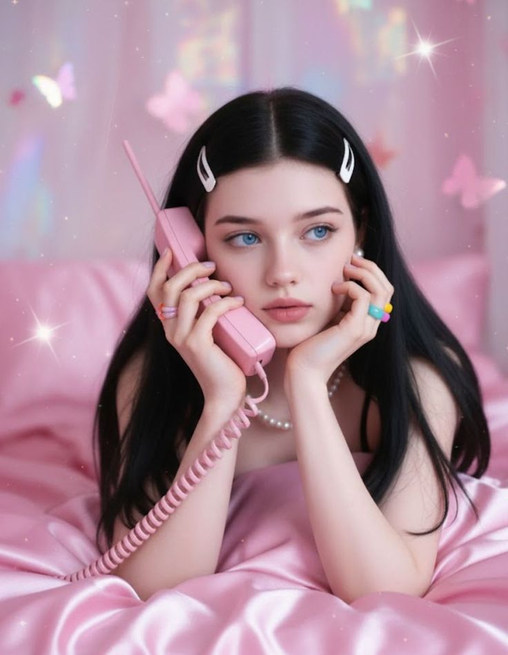 Coquette Dreamcore Portrait with Pink Phone - view 1