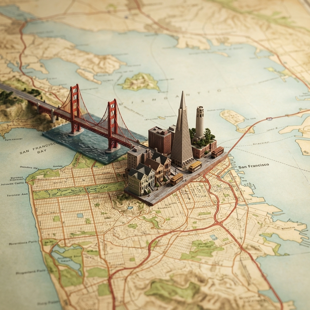 Realistic Geographic Map with Miniature City Diorama - view 1