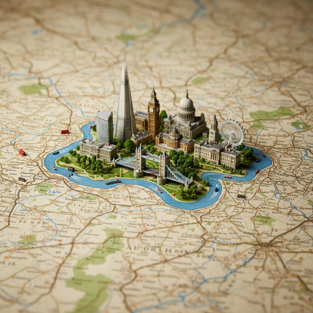 Realistic Geographic Map with Miniature City Diorama thumbnail 4