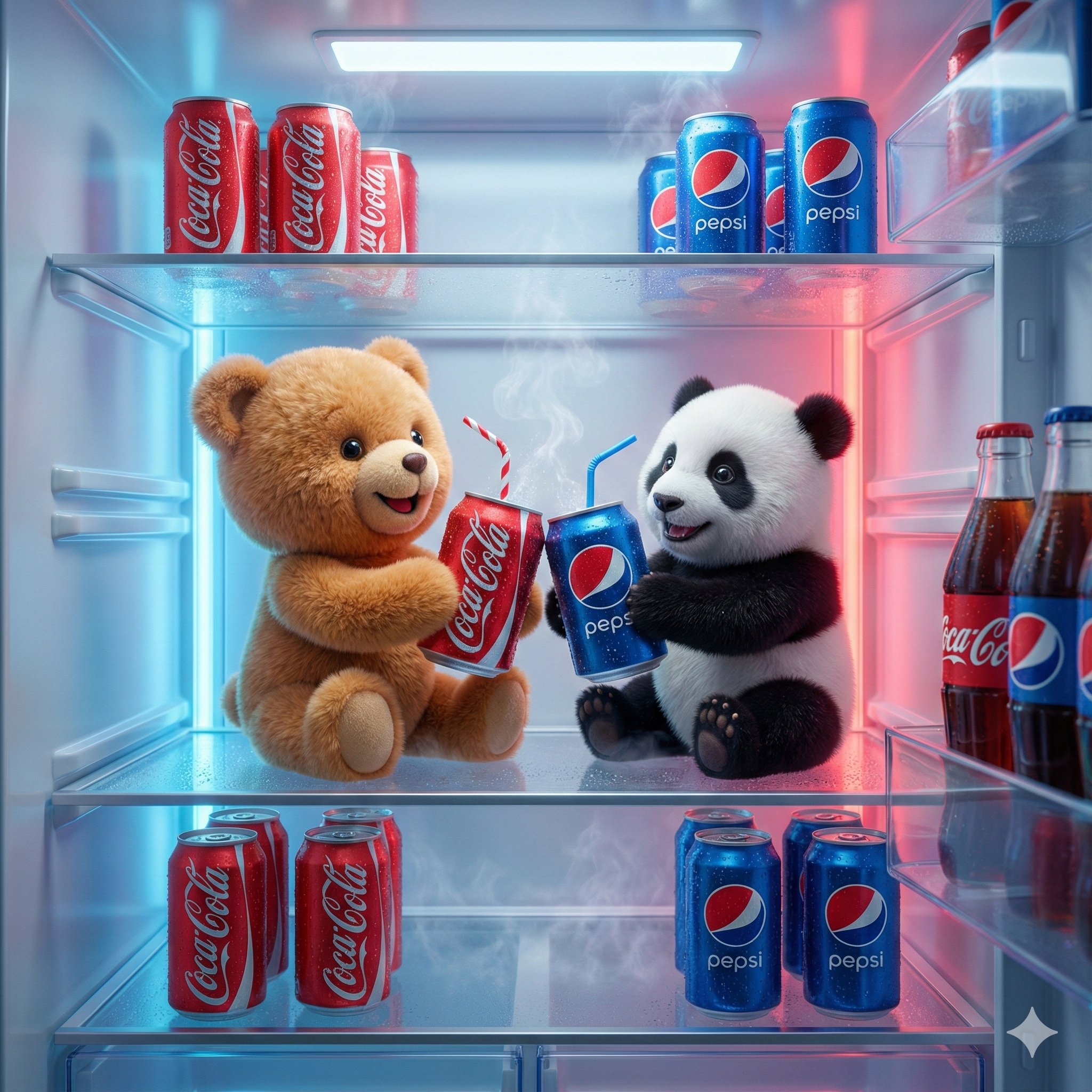 Teddy Bear and Panda Cheer with Coke and Pepsi - view 1