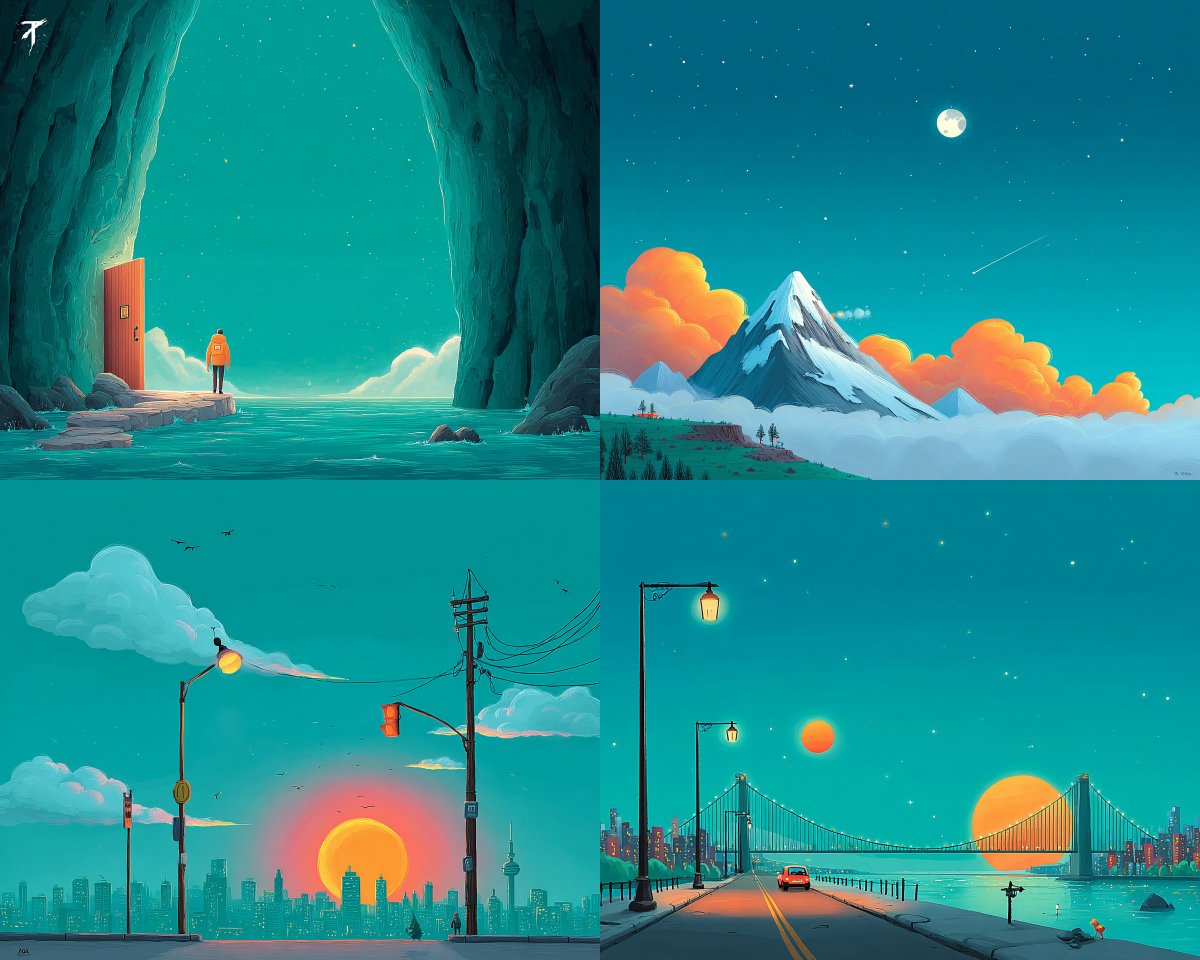 Dreamy Teal Scenes with Glowing Skies and Soft Shapes - view 1